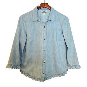 Teddi Vintage Light Wash Denim Ruffle Button Up Top
